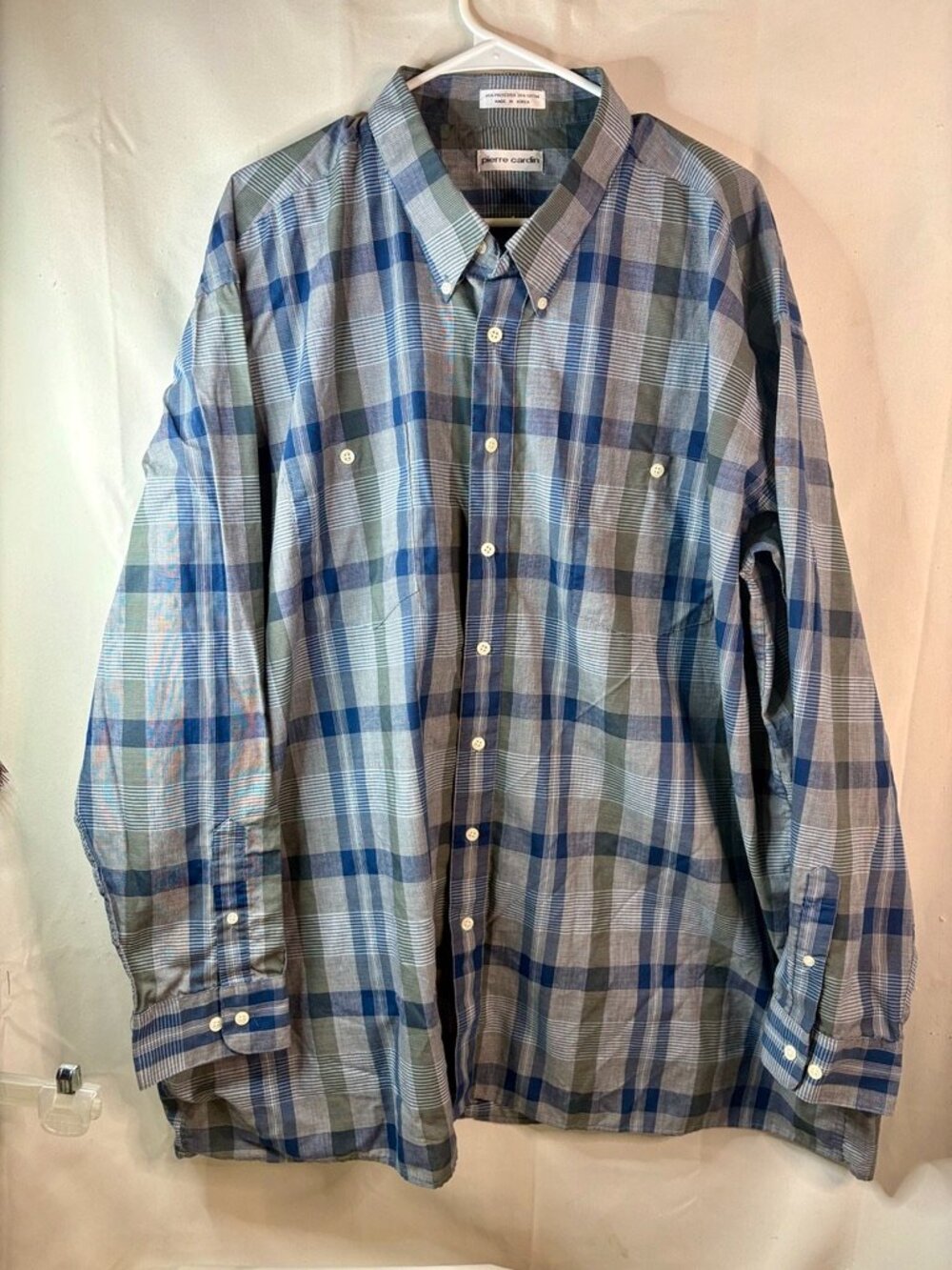 Men's pierre cardin Size 3XL - Blue Plaid  Long Sleeve Button Up Dress Shirt
